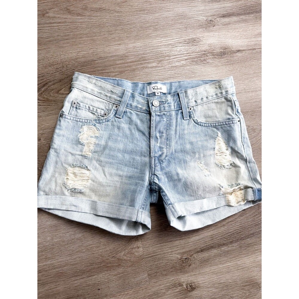 Rails Light Wash Distressed Denim Shorts Womens 25 High Rise Rolled Hem